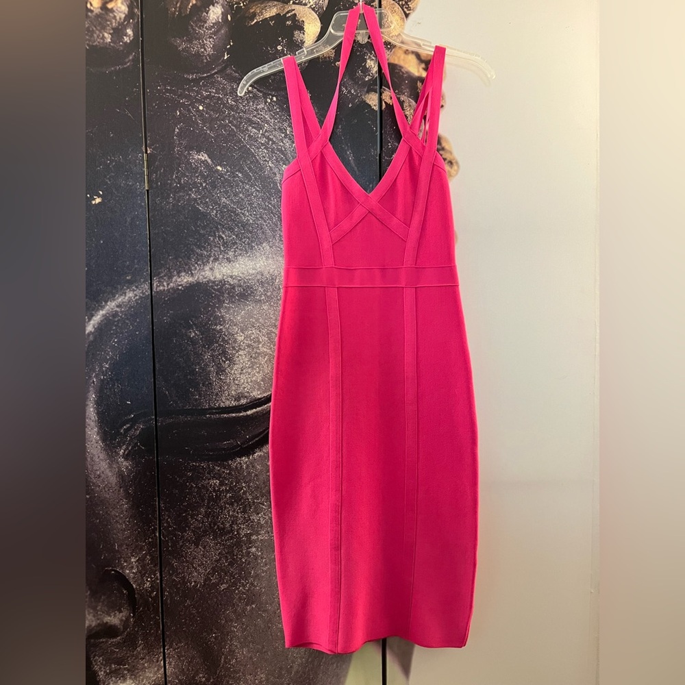 Bebe Fuchsia Pink Bandaid Sexy Cocktail Dress - Picture 7 of 14
